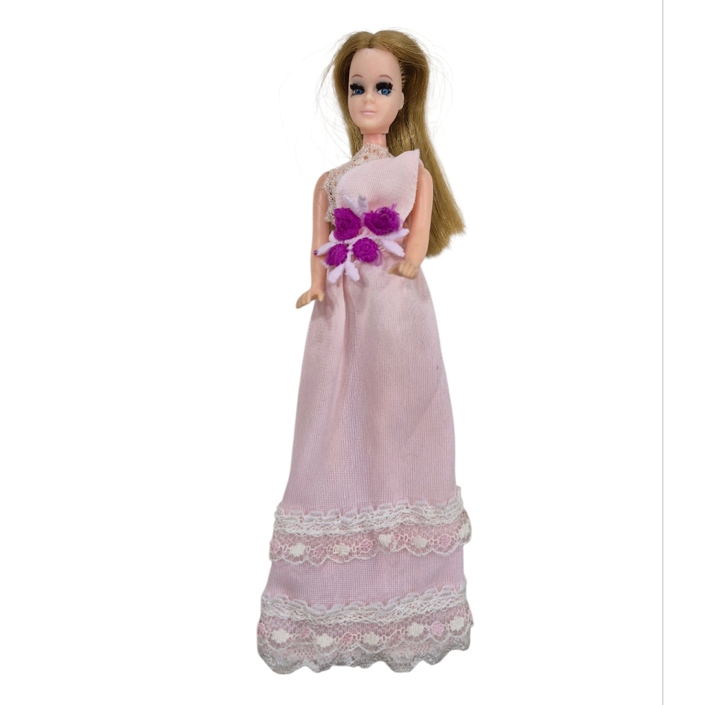 Vintage 60s Dawn doll  6" with pink gown and lace panties